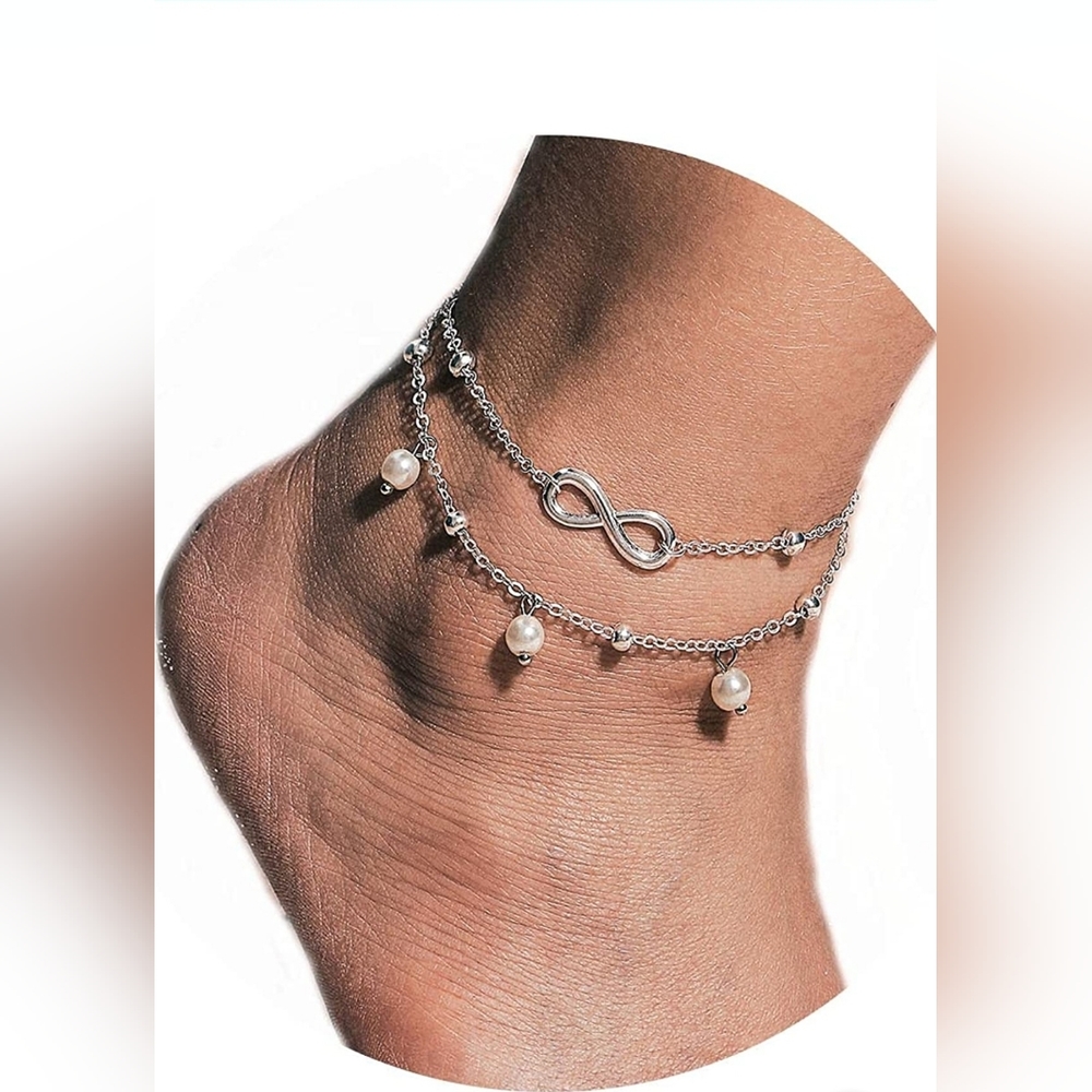 Super Cute Silver & Pearl Ankle Bracelet